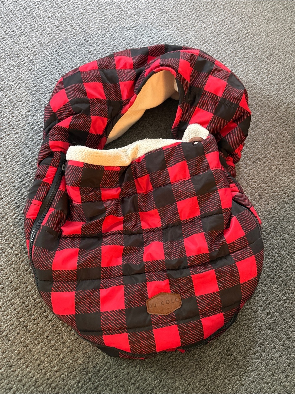 JJ Cole Infant Car Seat Cover Fleece Buffalo Plaid